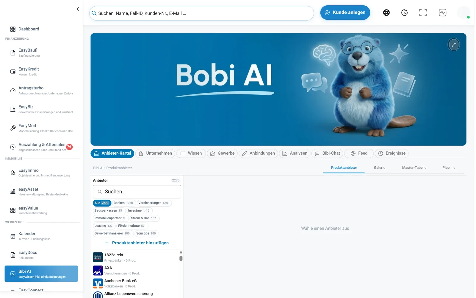 Bibi AI: Anbieterkartei und Chat in der EasyFin-Suite